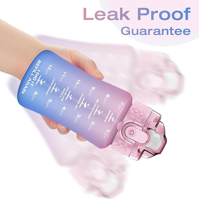 OLDLEY Kids Water Bottle for School, 12 oz (Straw Lid) BPA-Free Reusable Leak-proof Durable Tritan Plastic Water Bottles with One-handed Opening Straw Lids, Anti-dust Spout Cover (Pink-Blue)