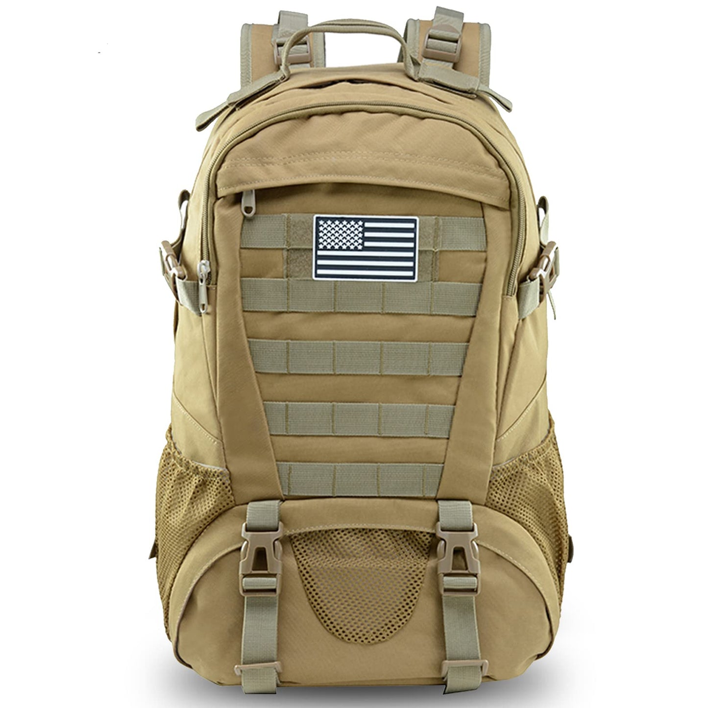 Jueachy Tactical Backpack for Men Hiking Day Pack Molle Military Rucksack Waterproof 30L EDC Bag with USA Flag Patch TAN Style