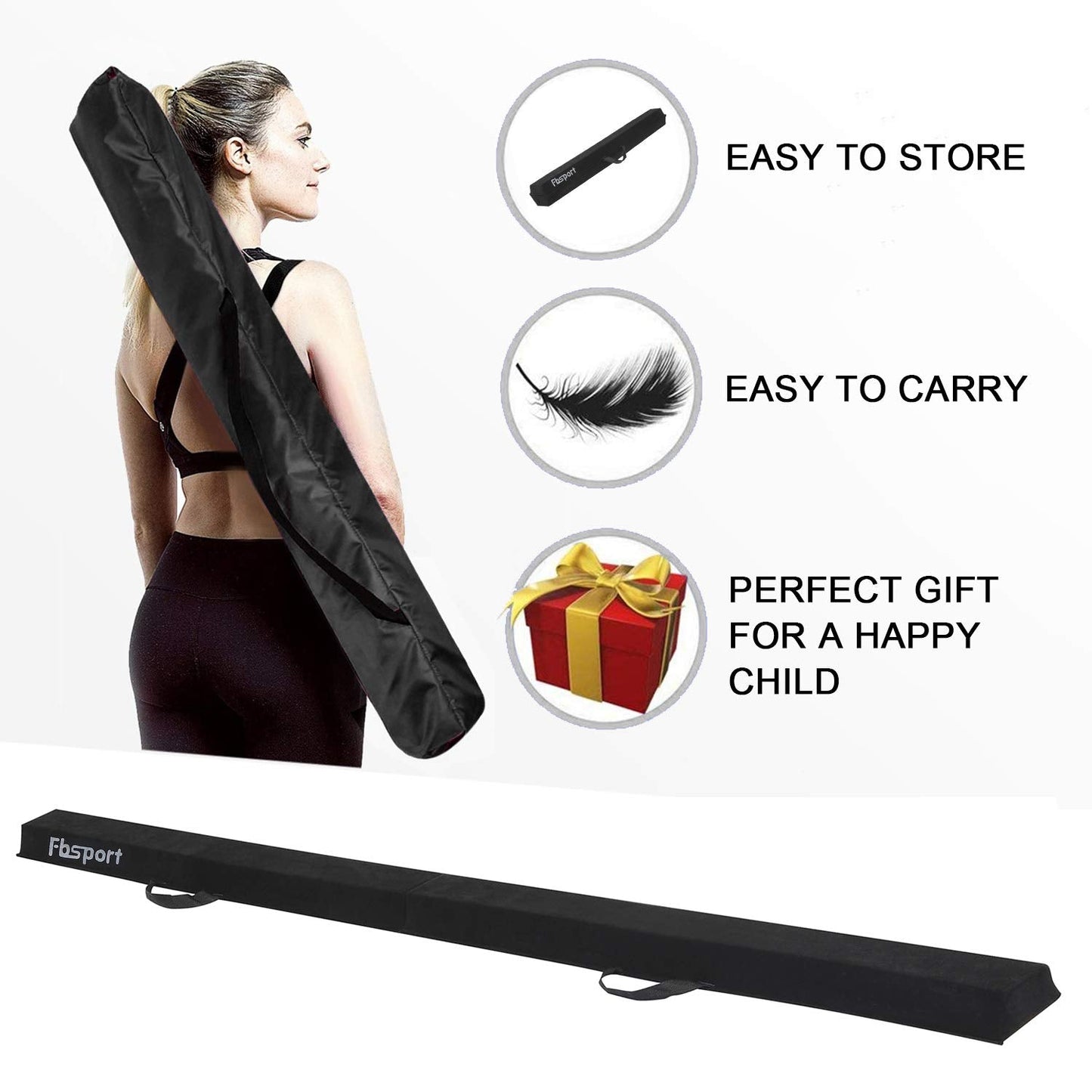 FBSPORT 8ft Balance Beam: Folding Floor Gymnastics Equipment for Kids Adults,Non Slip Rubber Base, Gymnastics Beam for Training, Practice, Physical Therapy and Professional Home Training
