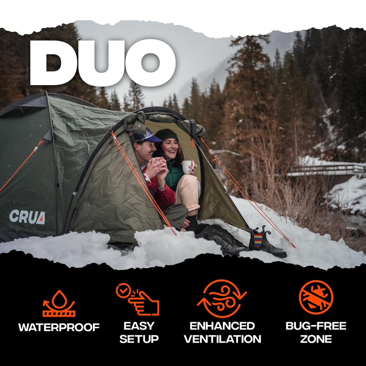 Crua Duo Outdoor Camping Tent – 2 Person Tent for Camping, Easy Pop-up Assembly, Lightweight and Waterproof Outdoor Gear for Hiking Backpacking, Weather Resistant