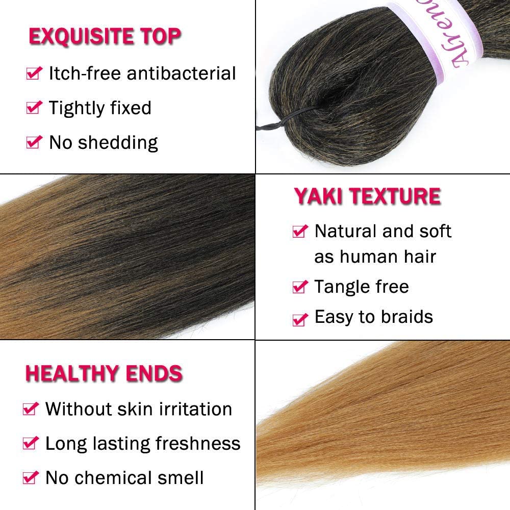 Alrence Pre Stretched Braiding Hair Long Braid 16 Inch 8 Packs Professional Braiding Hair Extensions Synthetic Crochet Twist Braids (16 Inch,T1B/27)