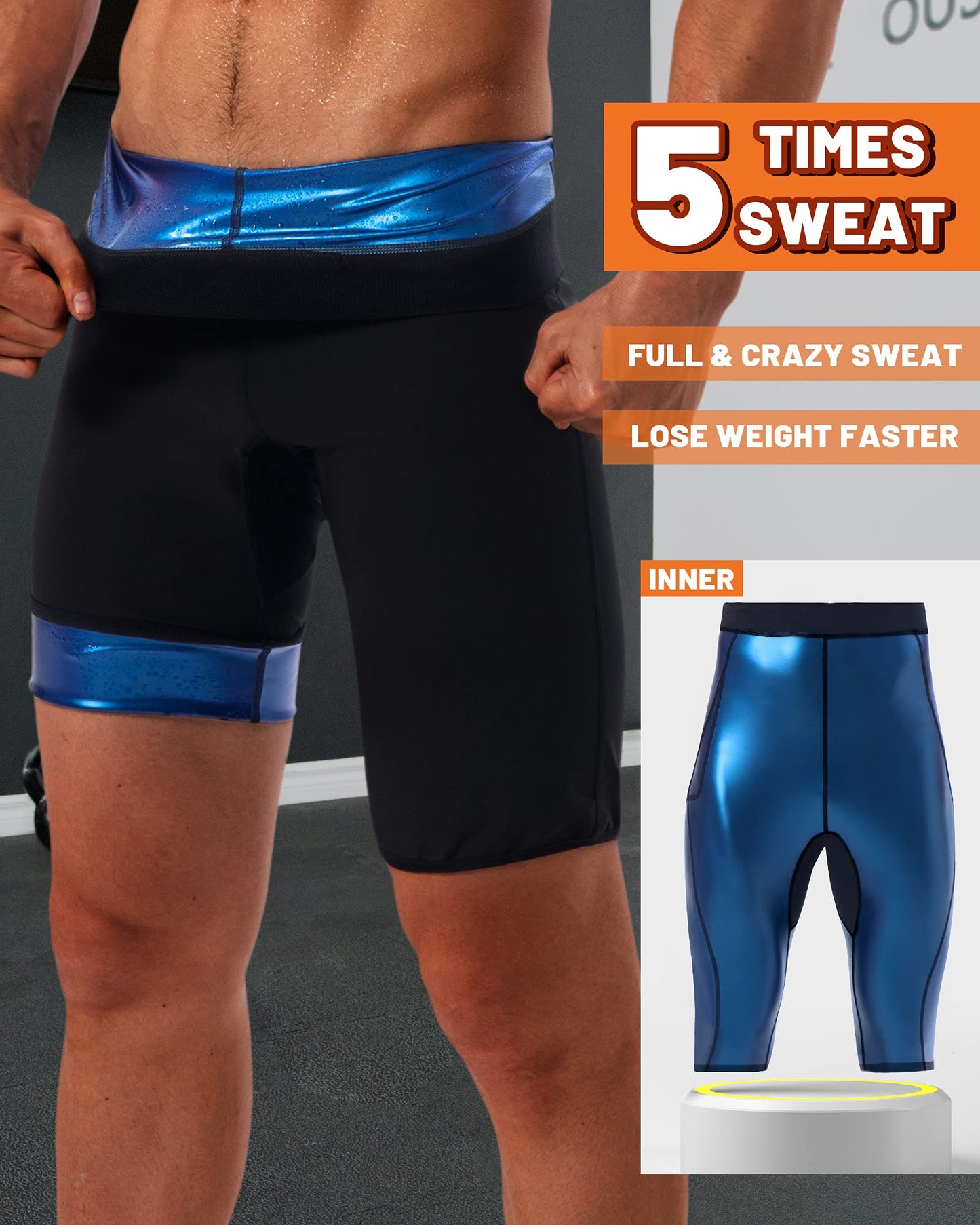 LMCOB Sauna Sweat Short Pants for Men Hot Thermo Leggings Sauna Tight Pants Compression Hight Waist Pants Workout Body Shaper Sauna Suit(BH70011-01-S)