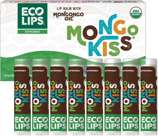 Mongo Kiss USDA Organic Lip Balm Set 8-pack (0.15 oz. each) with Mongongo Oil & Cocoa Butter to Moisturize Chapped Lips | Made in USA by Eco Lips (Variety)