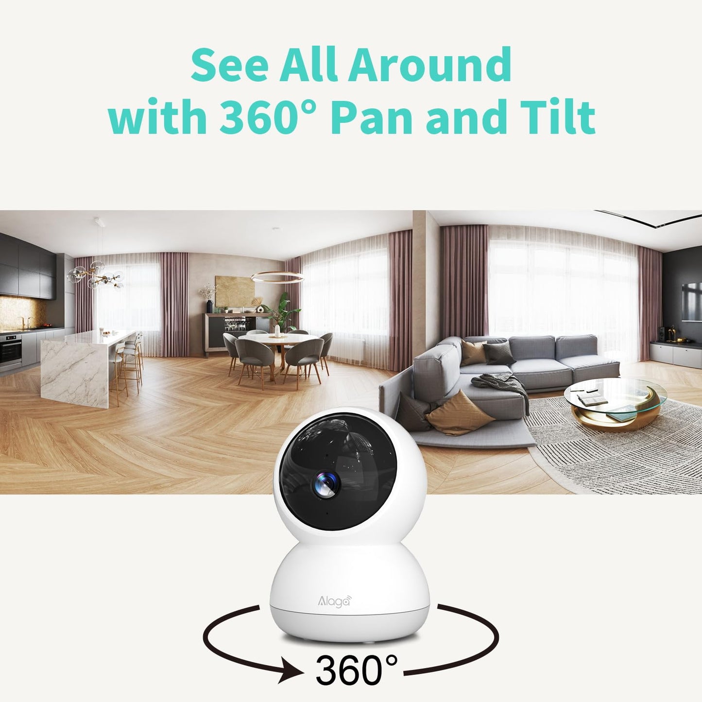 Alaga Indoor Security Camera 3K,Baby Monitor,Human Pet Motion for Home Security, 5G and 2.4G WiFi,Night Vision, Speaker,Compatible with Alexa and Google Assistant