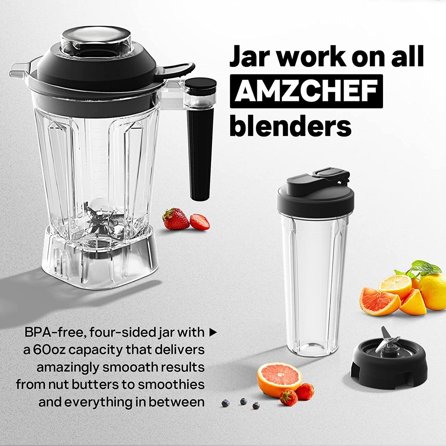 AMZCHEF Professional Blenders for Kitchen, 1800 W Smoothie Blender with 2 Blend Way, 4 Functions and 3 Speeds, 63 oz Blender for Smoothies, Frozen Drinks, Ice Cream, Soup, 20 oz blend bottle, Black