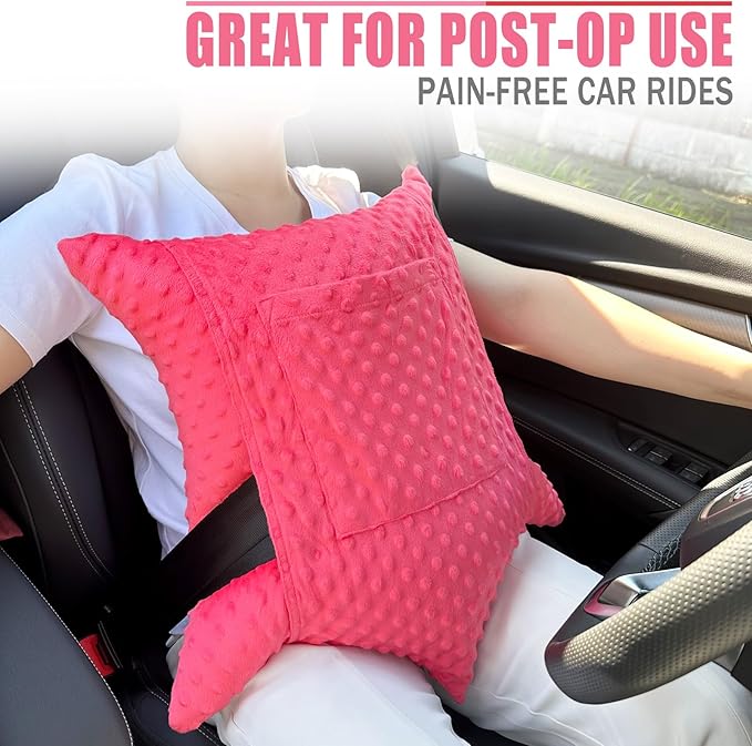 Star Hysterectomy Abdominal Pillows with 2 Pockets, Stomach Pillow after Surgery C-Section Tummy Tuck Support Gifts with Hands Placement Pouch Endometriosis Comfort Recovery Women Men Red