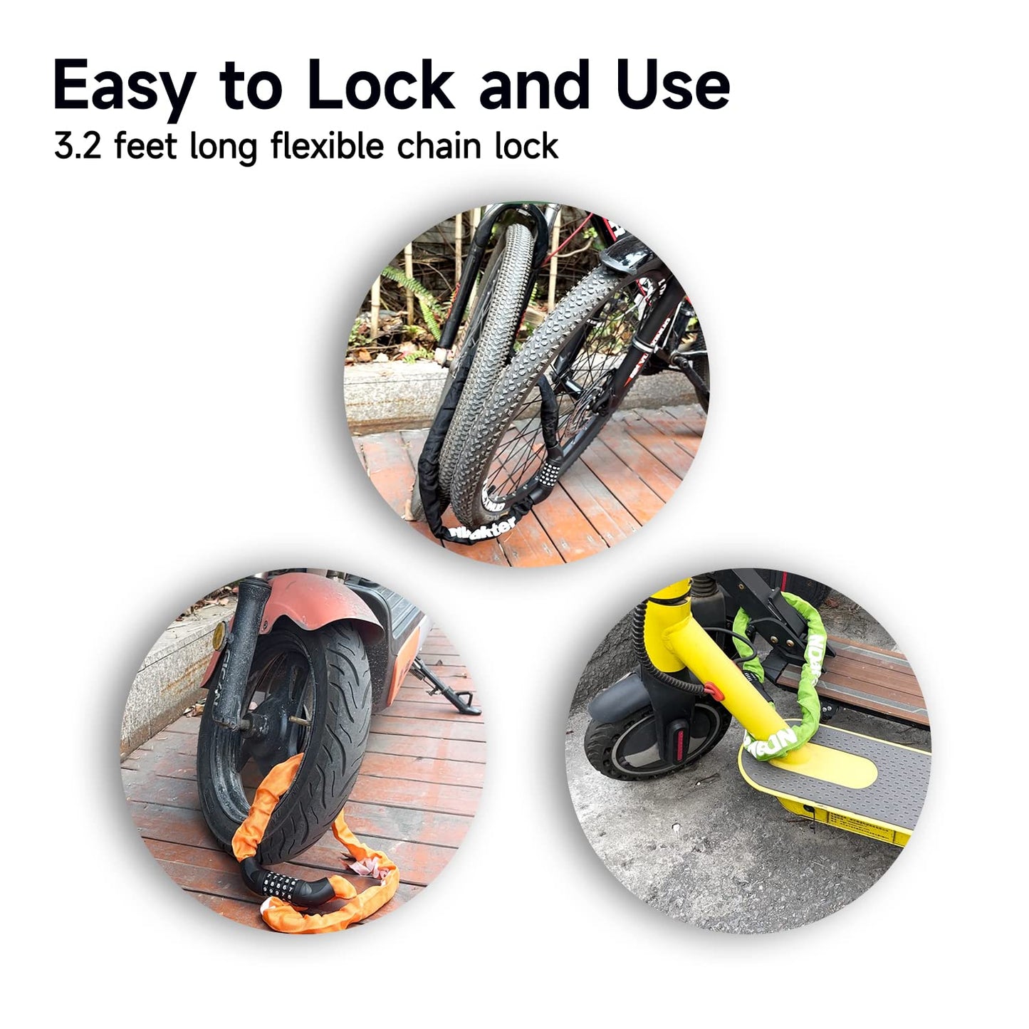 NDakter Bike Chain Lock, 5-Digit Combination Anti-Theft Bicycle Lock, 3.2/4.27 feet Long Security Resettable Bike Locks Heavy Duty for Bike, Motorcycle, Bicycle, Door, Gate, Fence, Grill, Gray