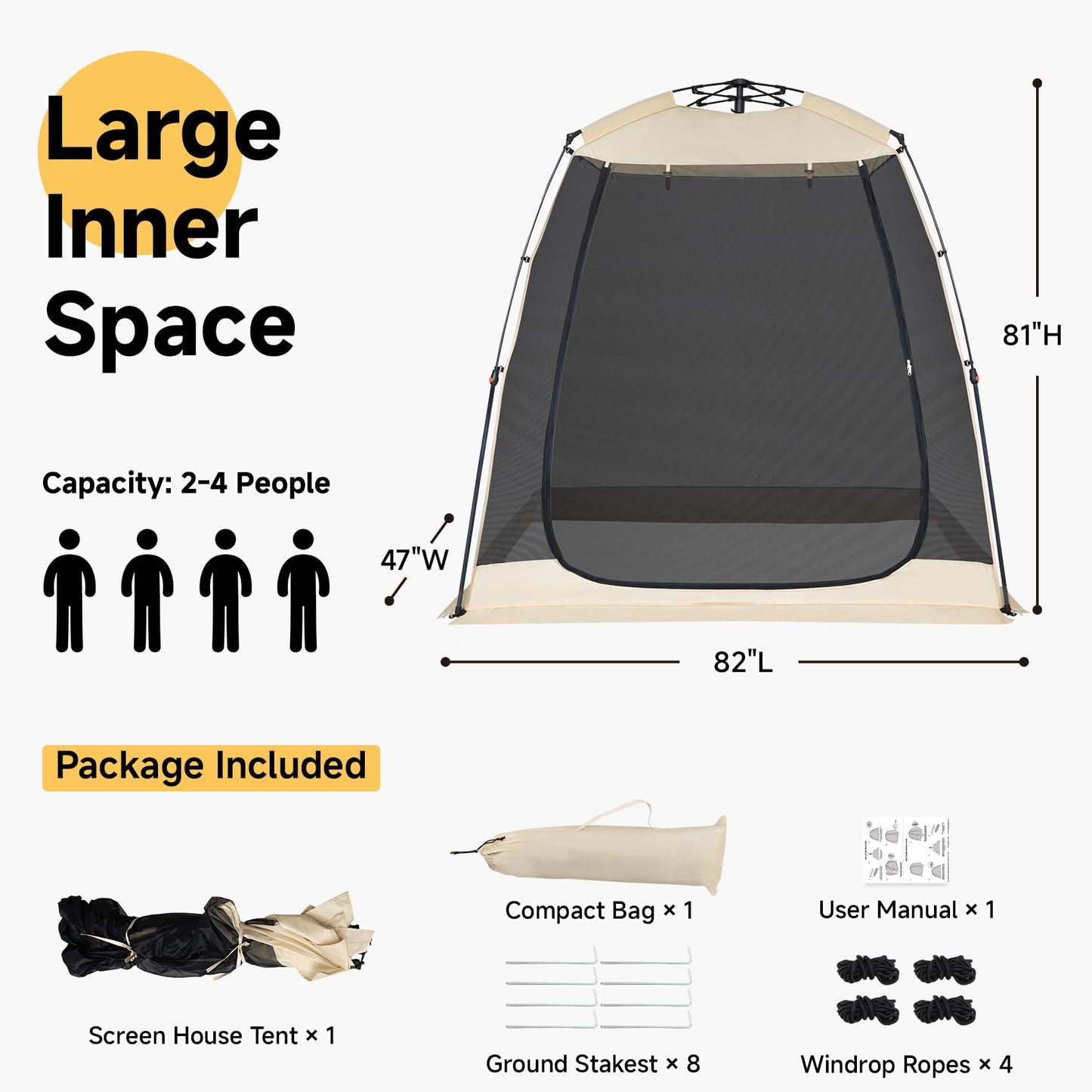 Alvantor Screen House Gazebo, 2-4 Person Pop Up Screen Tent, Instant Screen Room with Carry Bag, Outdoor Mosquito Tent Camping, Sun Shade Shelter for Patio, Garden, Backyard, Deck 7 x 4 x 7 FT
