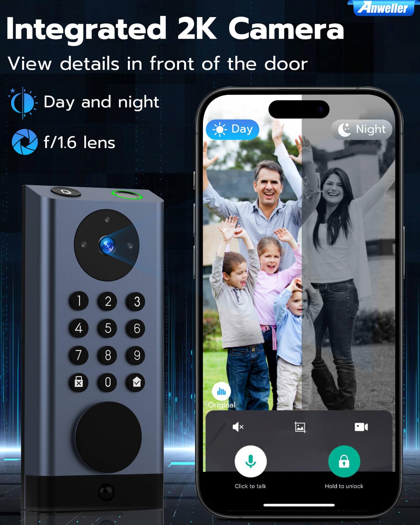 Anweller Smart Door Lock with Camera, WiFi Deadbolt with Video Doorbell, Fingerprint Biometric Electronic Keyless Entry Front Door Lock with Code Keypad for Exterior Doors, 10000mAh Battery