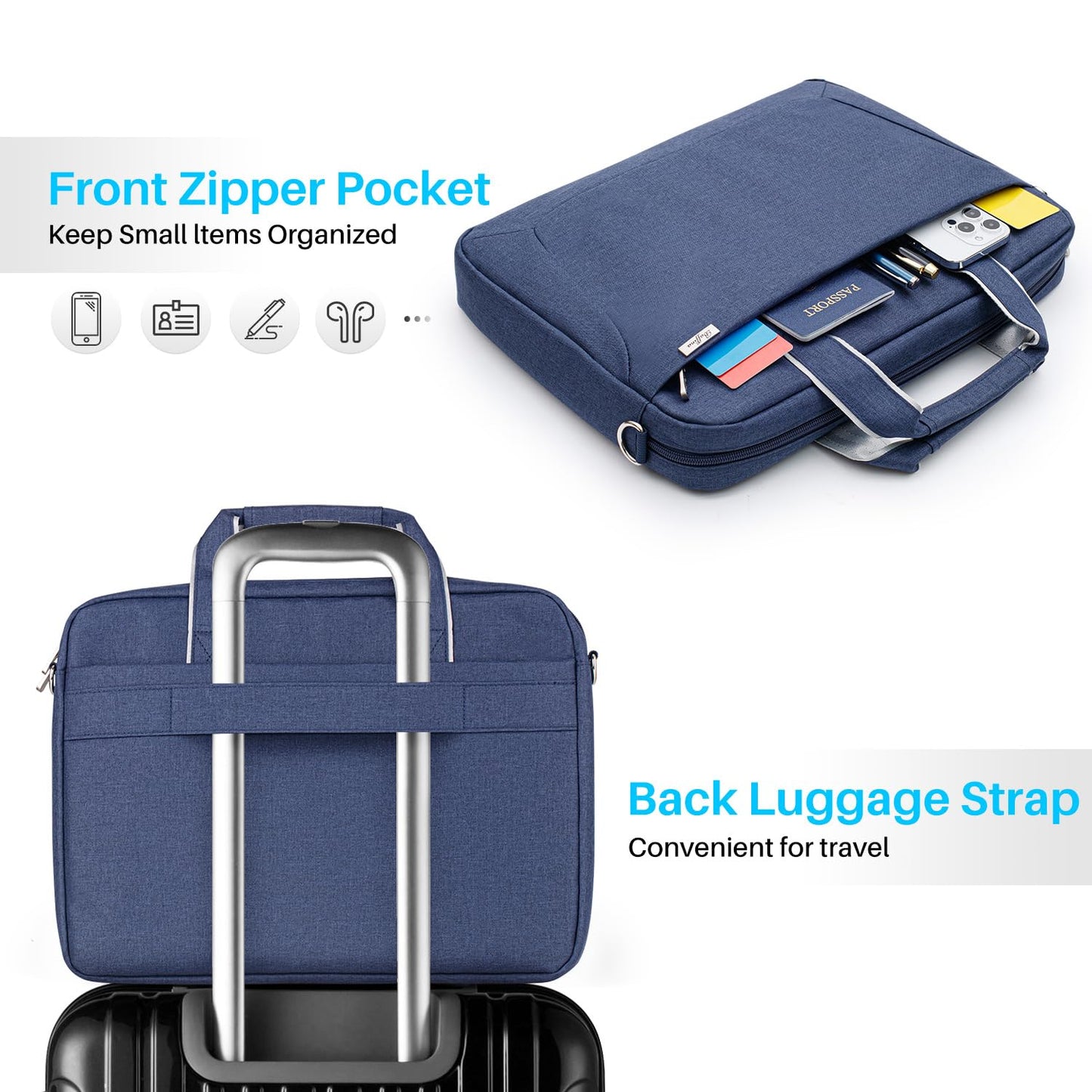 BAFFINA 15.6 16 Inch Laptop Shoulder Bag for Men Women,Waterproof Computer Carrying Case Messenger Bag with Strap,Laptop Briefcase for 14-15-16 Inch MacBook/Chromebook/Notebook Hp Dell Acer Asus,Blue