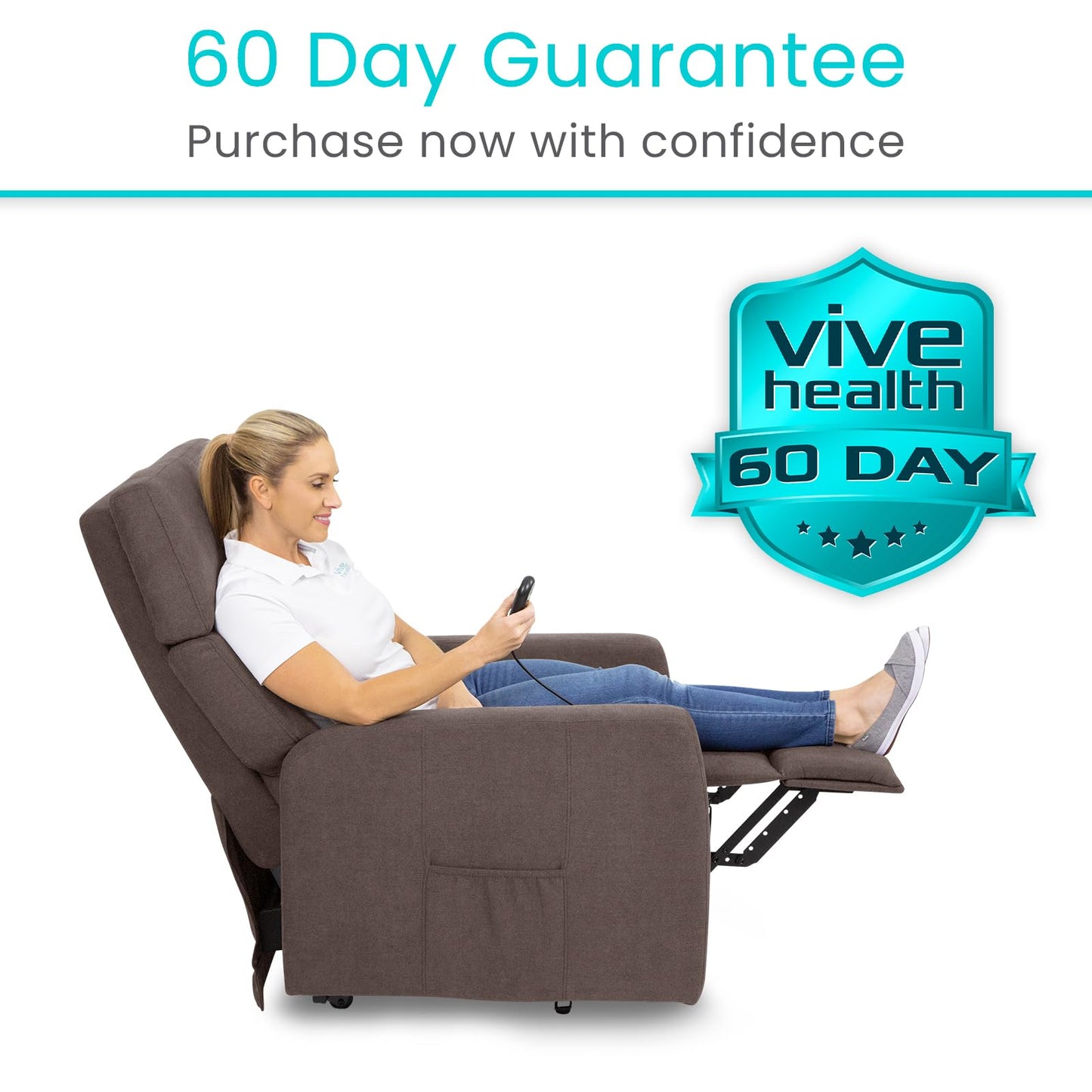 Vive Power Lift Recliner Chair - for Adults, Elderly & Senior - Compact Electric Standing Seat with Remote Control - Comfortable & Heavy Duty Fabric Cushion for Living Room - Safely Stand