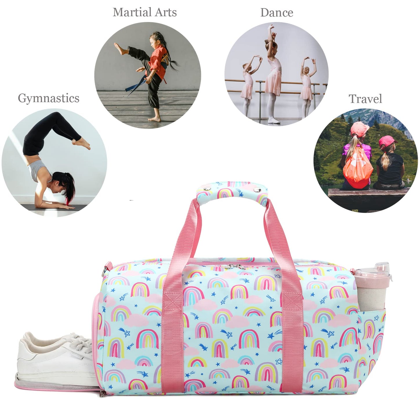Kids Overnight Duffle Bag Girls Dance Bag Teens Sports Gym Gymnastics Bag with Shoe Compartment, Carry On Sleepover Weekender Travel Bag for Kid (Green)