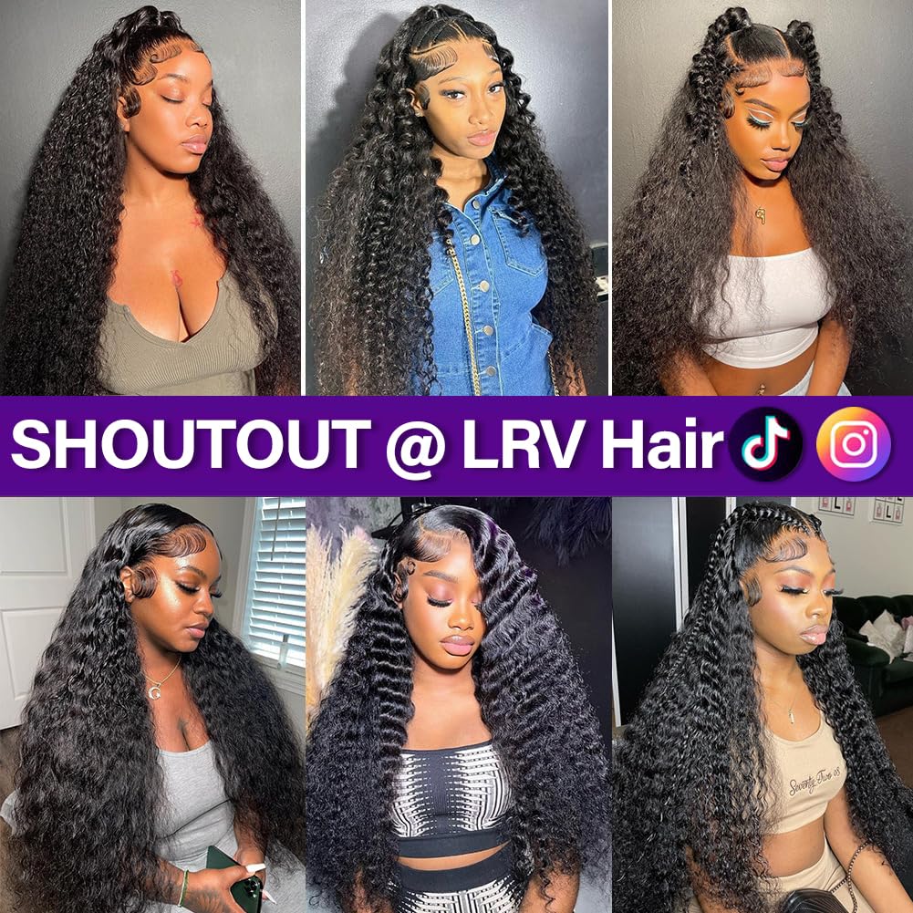 LRV 28 Inch Deep Wave Lace Front Human Hair 13x4 HD Deep Wave Wig For Women Brazilian Frontal Human Hair Waterwave Wet and Wavy Lace Front Wig Pre Plucked 180 Density