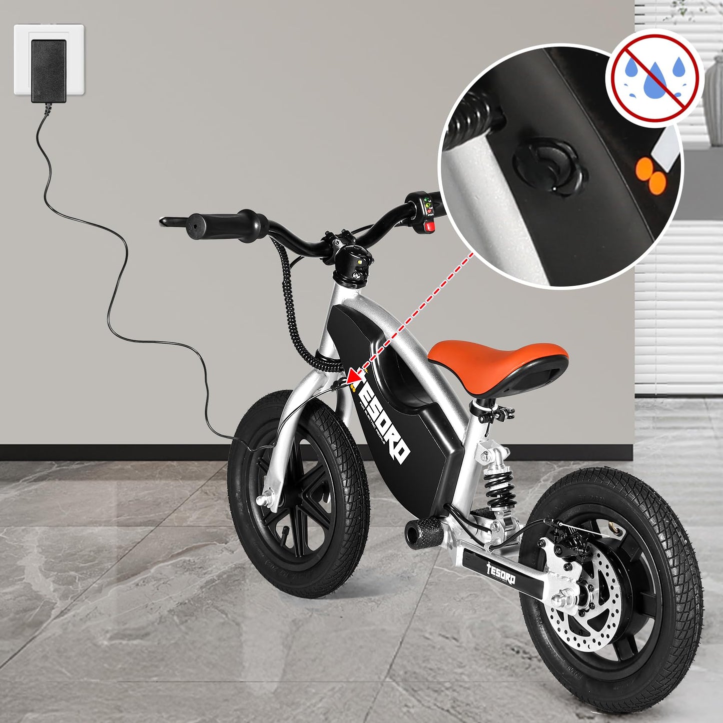 TESORO Electric Balance Bike 3-6, 24V 150W E Bike for Kids, 9.3MPH Kids Electric Dirt Bike with Adjustable Speed, 12” Electric Motorcycle for Kid, Rear Shock Absorber