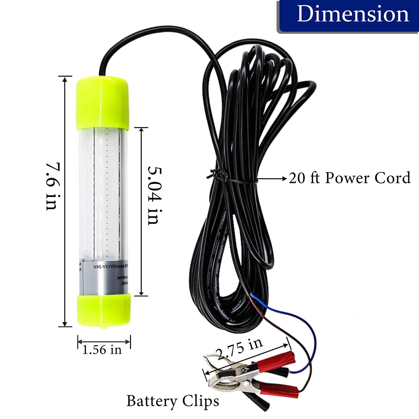 Underwater Fishing Light Super Bright 16000 Lumens 20W 12V LED Submersible Fishing Bait Finder Night Fishing Light Deep Drop Light Boat Decorative Light for Shrimp, Prawns, Squid and Fish (Blue)