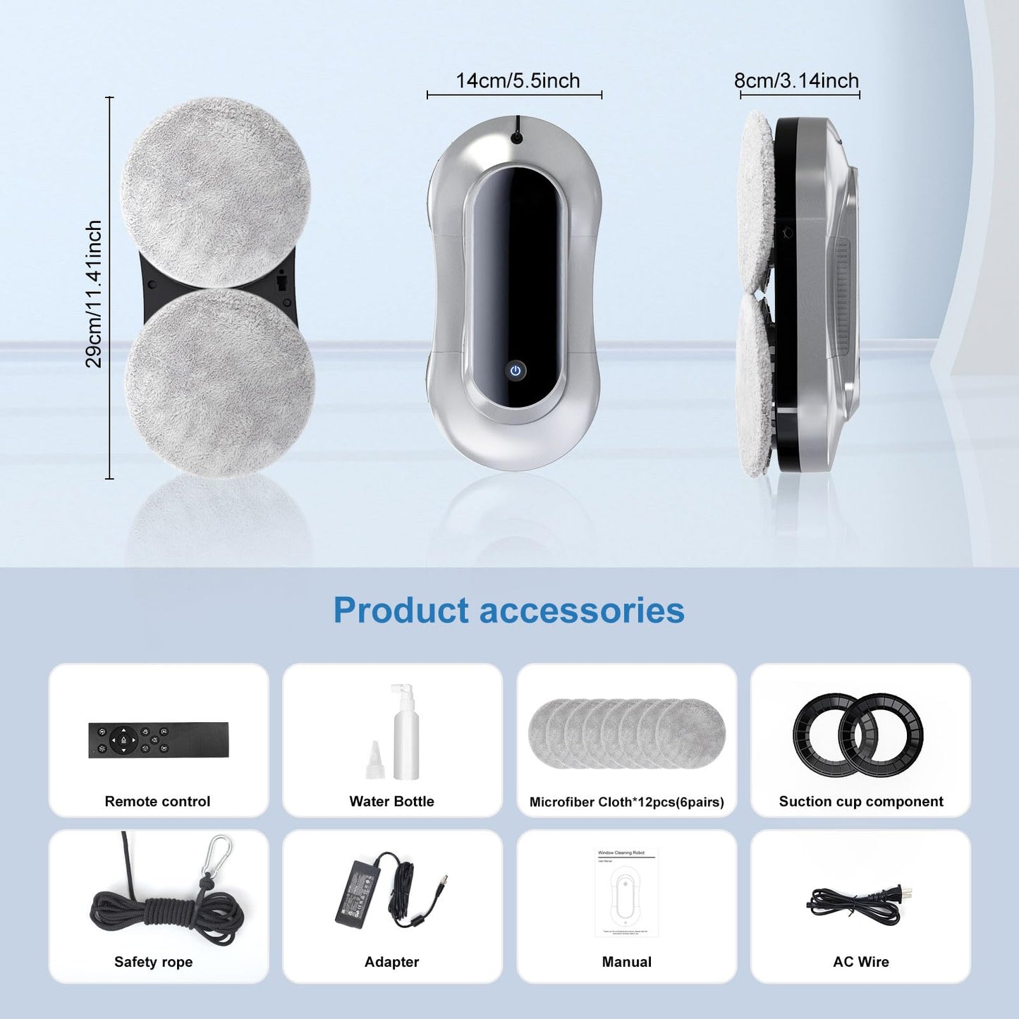 eTRY Smart Robot Window Cleaner, Auto Water Spray & AI Path Planning,Edge Detection & Remote Control, Window Cleaning Robot for Highrise Windows Glass Doors Inside & Outside
