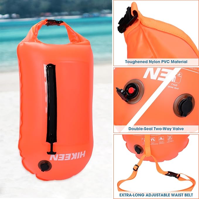 Hikeen Swim Buoy with Dry Bag 20L - Waterproof Touchscreen Large,Fully Waterproof Swim Safety Float for Open Water Swimmers and Training Triathletes, Kayaking, Be Bright, Be Safer