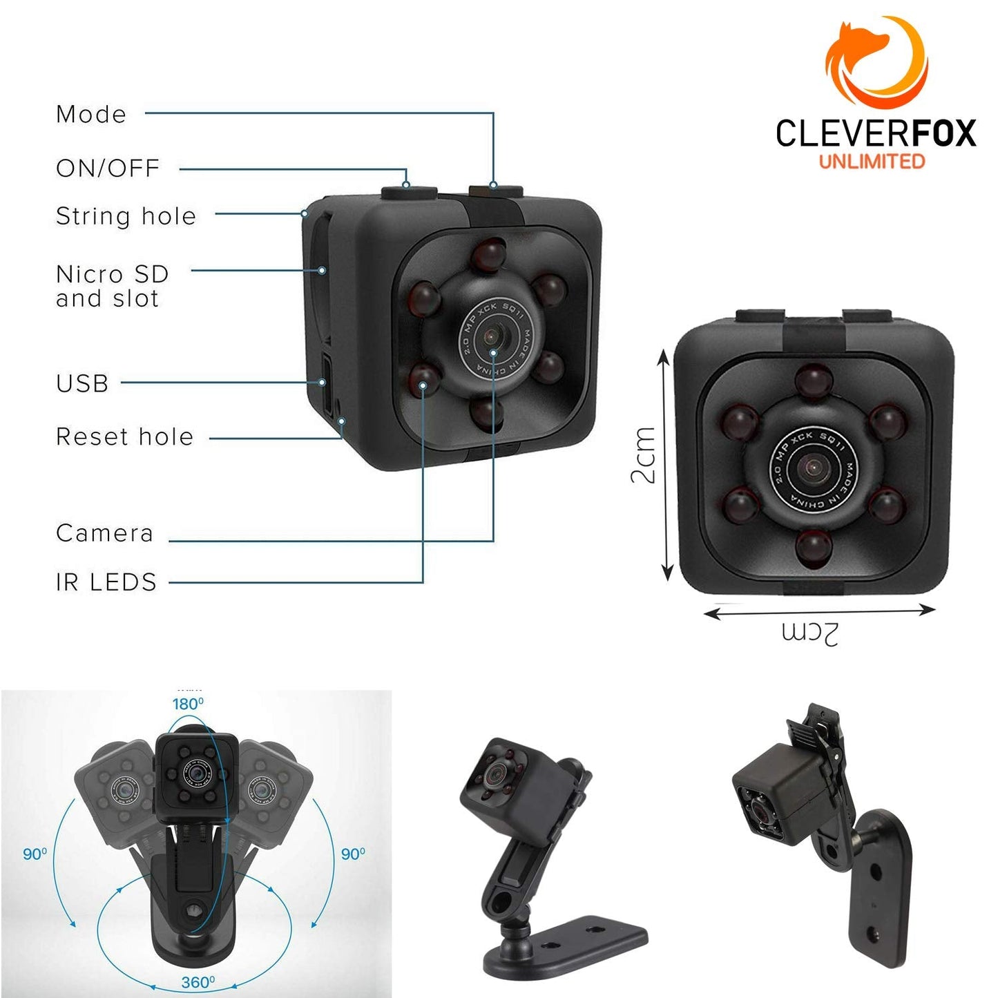 Mini Spy Camera with Audio & Video, 1080P Mini Hidden Camera, Portable Small HD Nanny Cam, Mini Spy Cams with Night Vision & Motion Detection, Indoor, Outdoor, Tiny Security Camera, Home, Office