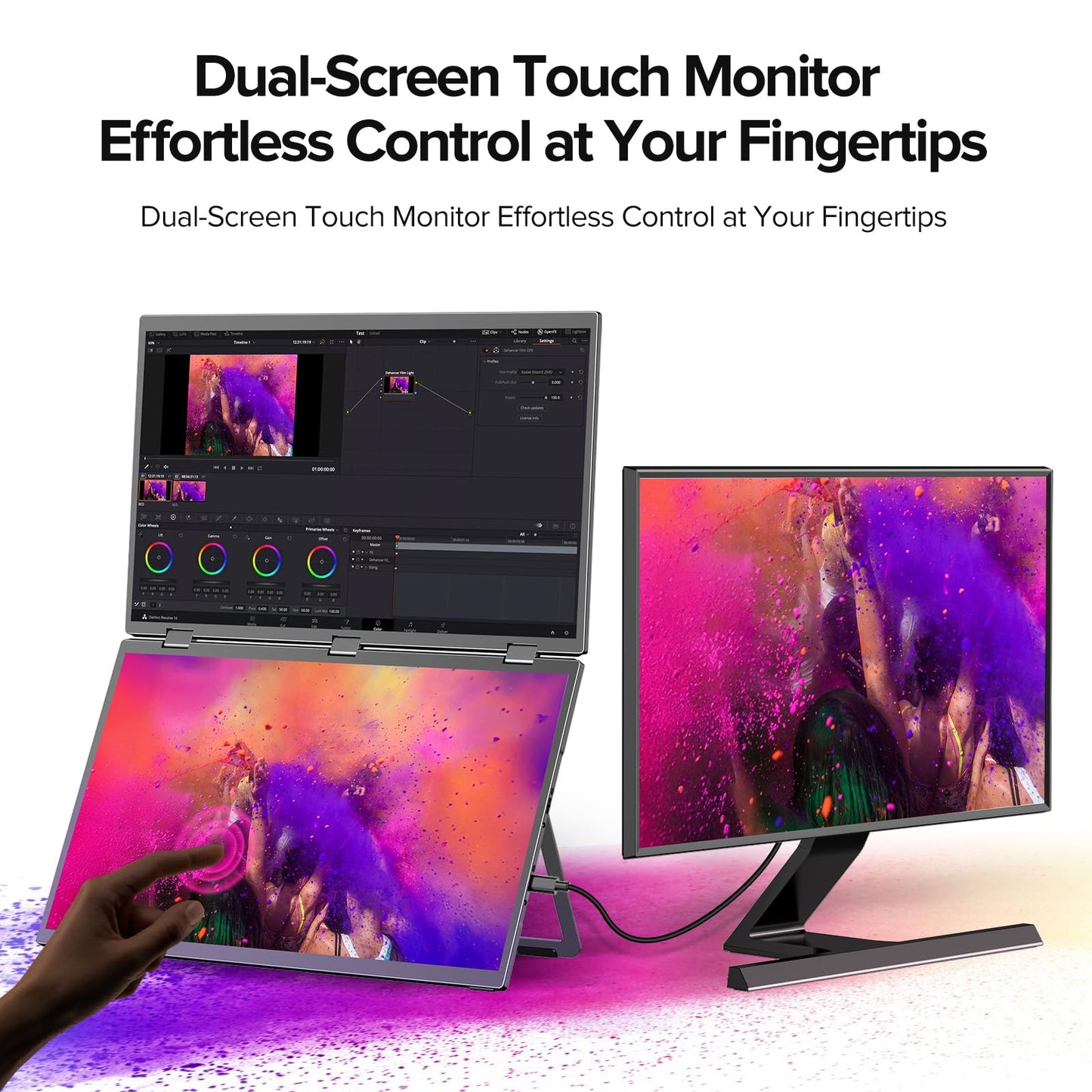 UPERFECT Delta 18.5" 100Hz Touchscreen Dual Portable Monitor, Laptop Screen Extender Stacked Triple Folding Monitor with Stand & VESA for Laptop PC Phone Game Console (No Driver Needed)