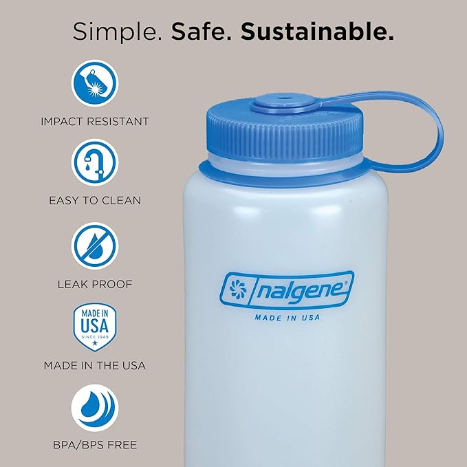 Nalgene Sustain Tritan BPA-Free Water Bottle Made with Material Derived from 50% Plastic Waste, 32 OZ, Wide Mouth