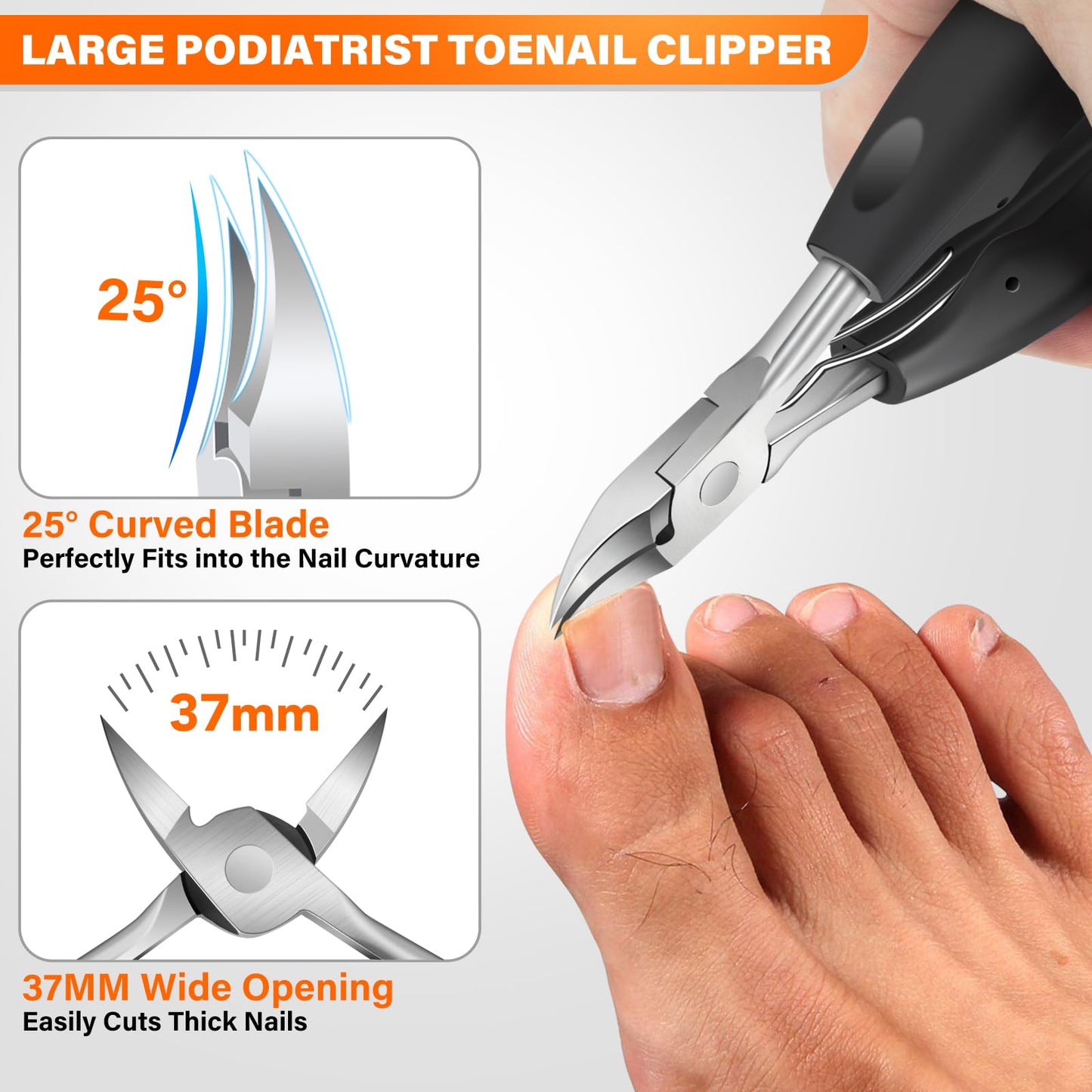 Toenail Clippers for Seniors Thick Toenails, Heavy Duty Large Toe Nail Clippers for Men Thick Nails with Wide Opening, Sharp Ingrown Toenail Clippers Nail Cutter Long Handle with Slanted Curved Blade