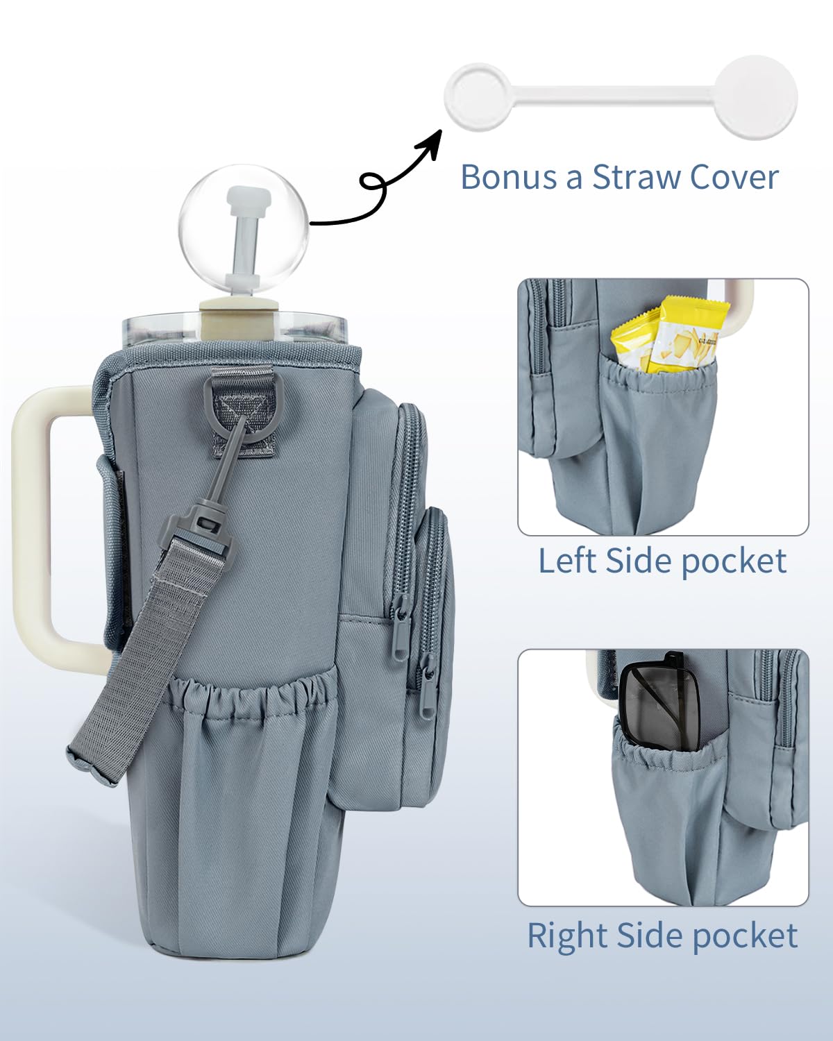 Water Bottle Carrier Bag with Phone Pocket for Stanley Brumate era 40oz Insulated Water Bottle Holder Pouch with Strap Water Bottle Bag with Straw Cover for Stanley Cup Accessories Patent Pending