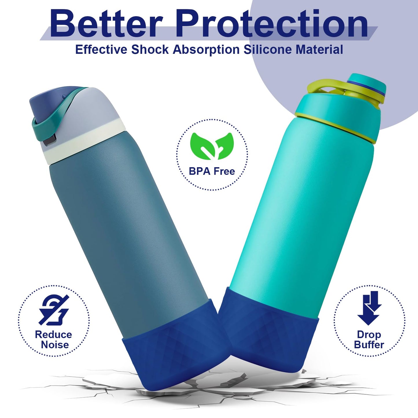 Alwenid 2PCS Silicone Water Bottle Boot for Owala 40 Oz, Anti-Slip Protective Sleeve Bottom Bumper Protector for FreeSip, Twist, and Flip Stainless Steel Water Bottles (Royal Blue)