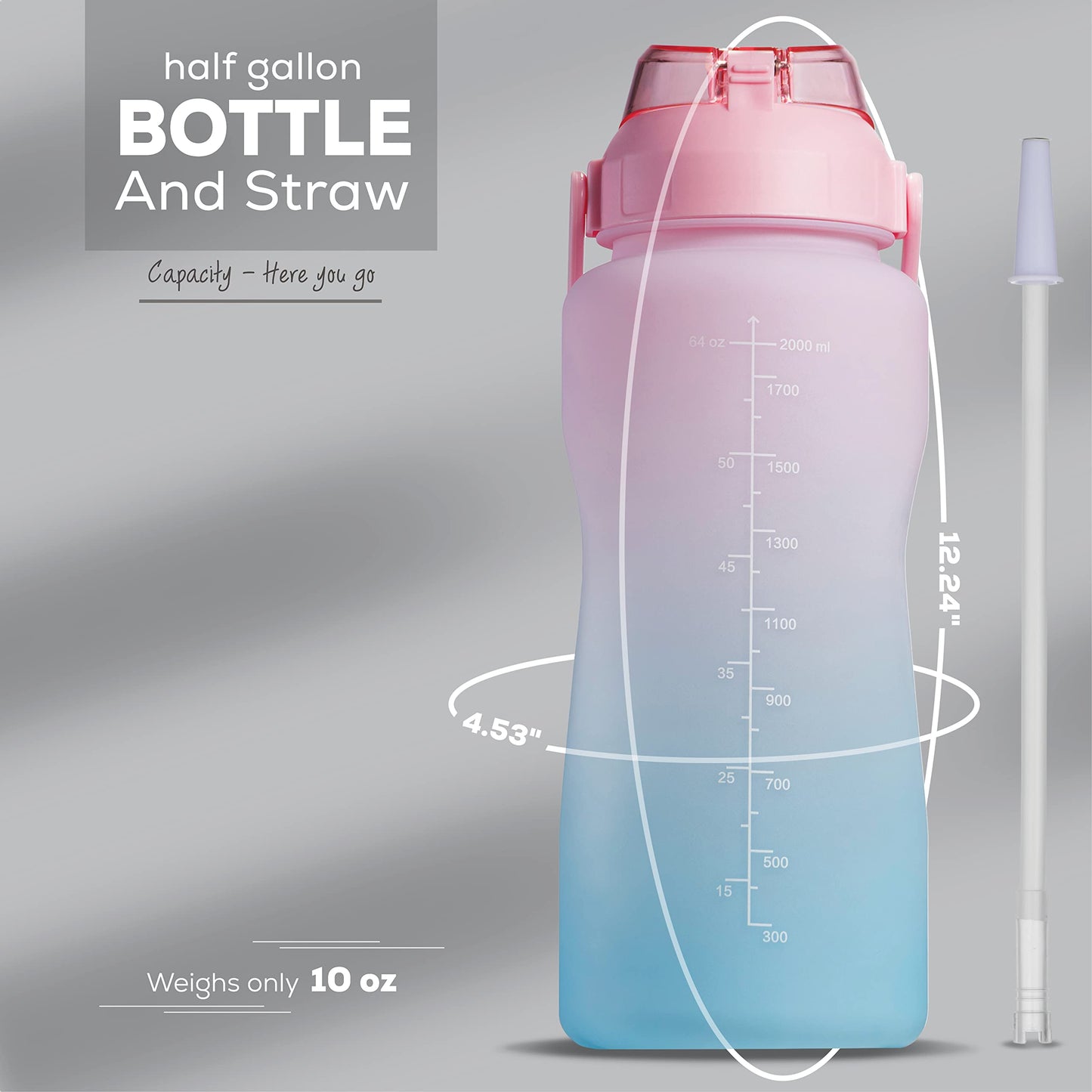 YOU GOT THIS LIVING Motivational Water Bottle with Time Marker,Half Gallon Water bottle with Straw 64 oz/2.2L Gym Water Bottle, Achieve All-Day Hydration SpillProof, BPA FREE