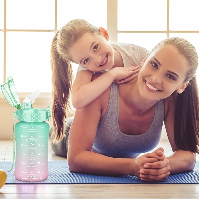 OLDLEY Kids Water Bottle for School, 12 oz (Straw Lid) BPA-Free Reusable Leak-proof Durable Tritan Plastic Water Bottles with One-handed Opening Straw Lids, Anti-dust Spout Cover (Mintpink)