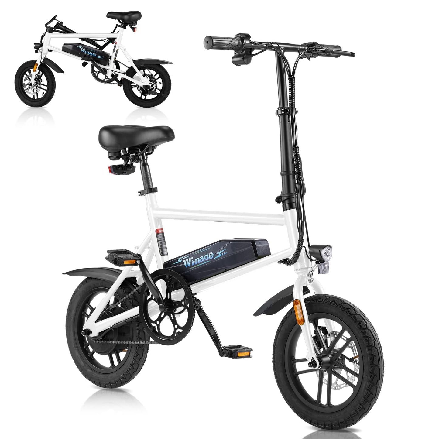 Winado Electric Bike for Adults, 14" Folding Electric Bicycle 450W Motor with Dual Disc Brakes, Max Range 25Miles(Pedal-Assist) & Speed 15.5MPH, Foldable Commuter City Ebike for Adults/Teens, White