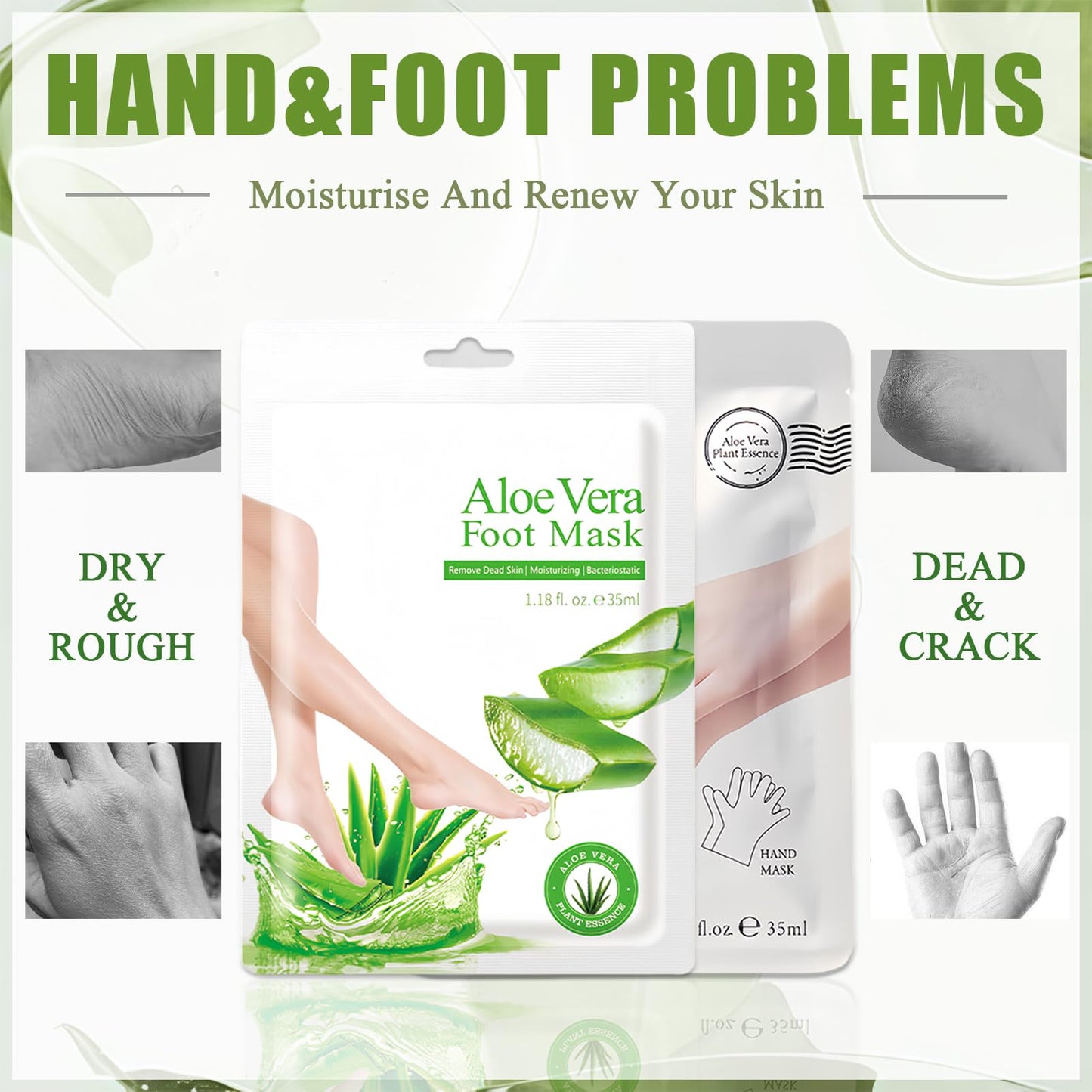 ASMAYSA Hydrating Hand and Foot Mask, 5 Pcs Foot Mask Peel & 5 Pcs Moisturizer Gloves with Aloe Vera Extracts, Moisturizing and Softening Hand & Foot Mask for Women Men Spa at Home