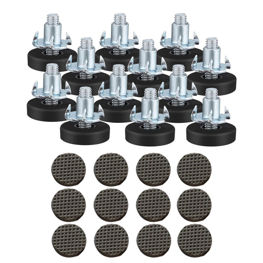 Premium Table Leveling Shims for Home Improvement & DIY - Non-Slip Rubber Texture,1/4 Inch Threaded Leveling Feet with T-Nuts, Sturdy Adjustable Levelers for Doors, Tables, Cabinets(12 Sets)