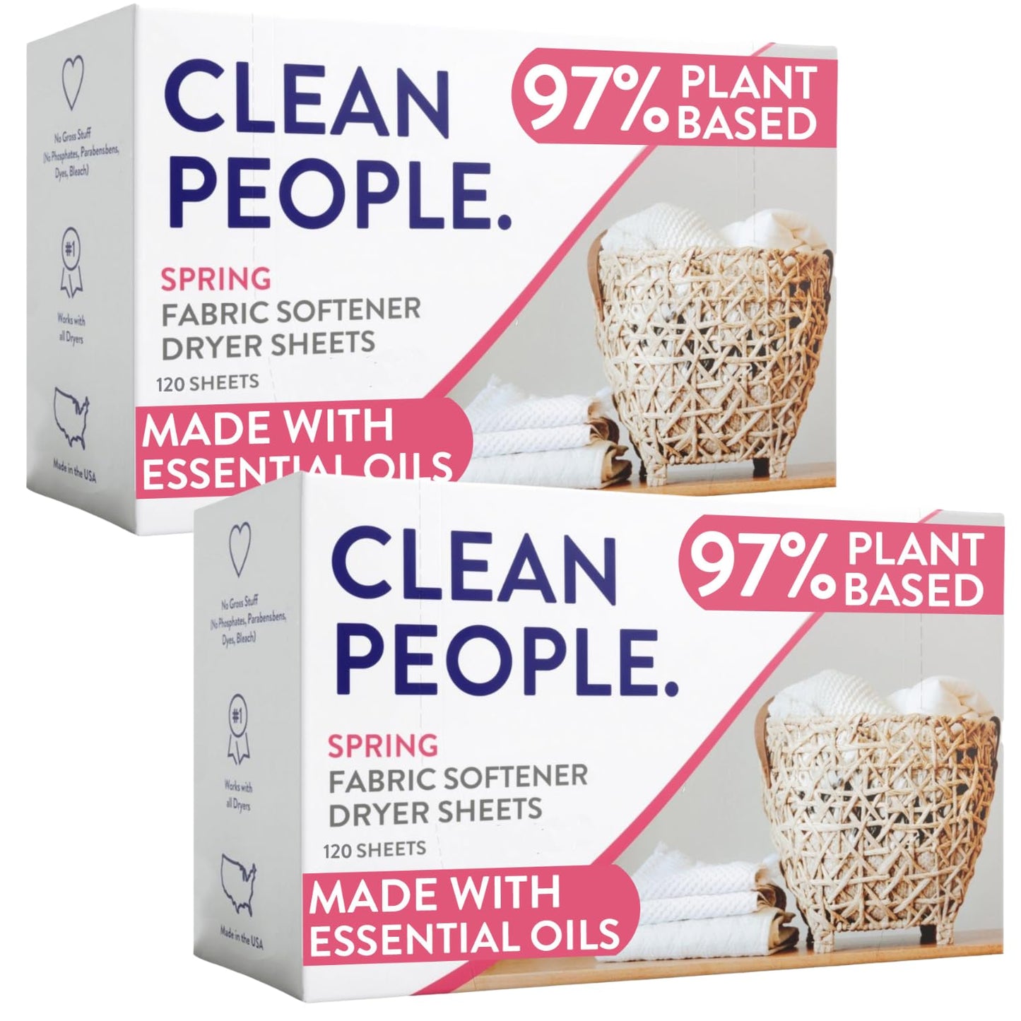 The Clean People Fabric Softener Sheets - Dryer Sheets - Softens & Removes Static Cling - Vegan Laundry Softener With Essential Oils - Fresh Scent, 120 Pack