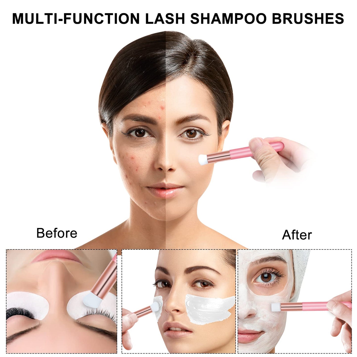 Lash Fan, 105 Pcs USB Mini Portable Fans Rechargeable Electric Handheld Air Conditioning Lash Shampoo Brushes Nose Blackhead Facial Cleaning Brush Plastic Wash Bottle (pink)