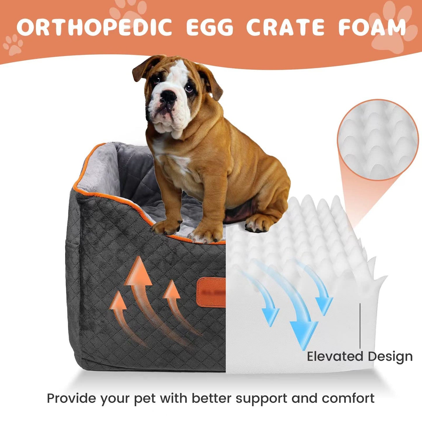 AlfaTok Memory Foam Booster Dog Car Seat with Washable Removable Cover, Elevated Pet Car Seat, Anti-Slip Sturdy Booster Seats for Small Dogs 35lbs, Seat Belt, Storage Pocket, Dog Blankets