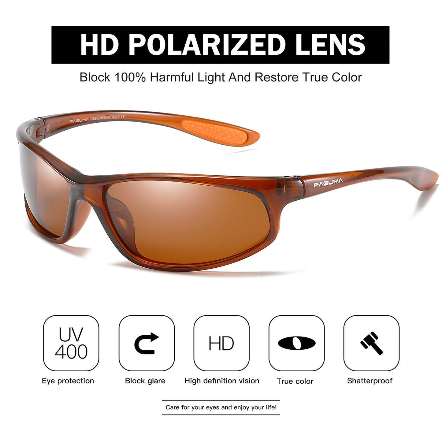 FAGUMA Polarized Sports Sunglasses For Men Cycling Driving Fishing 100% UV Protection