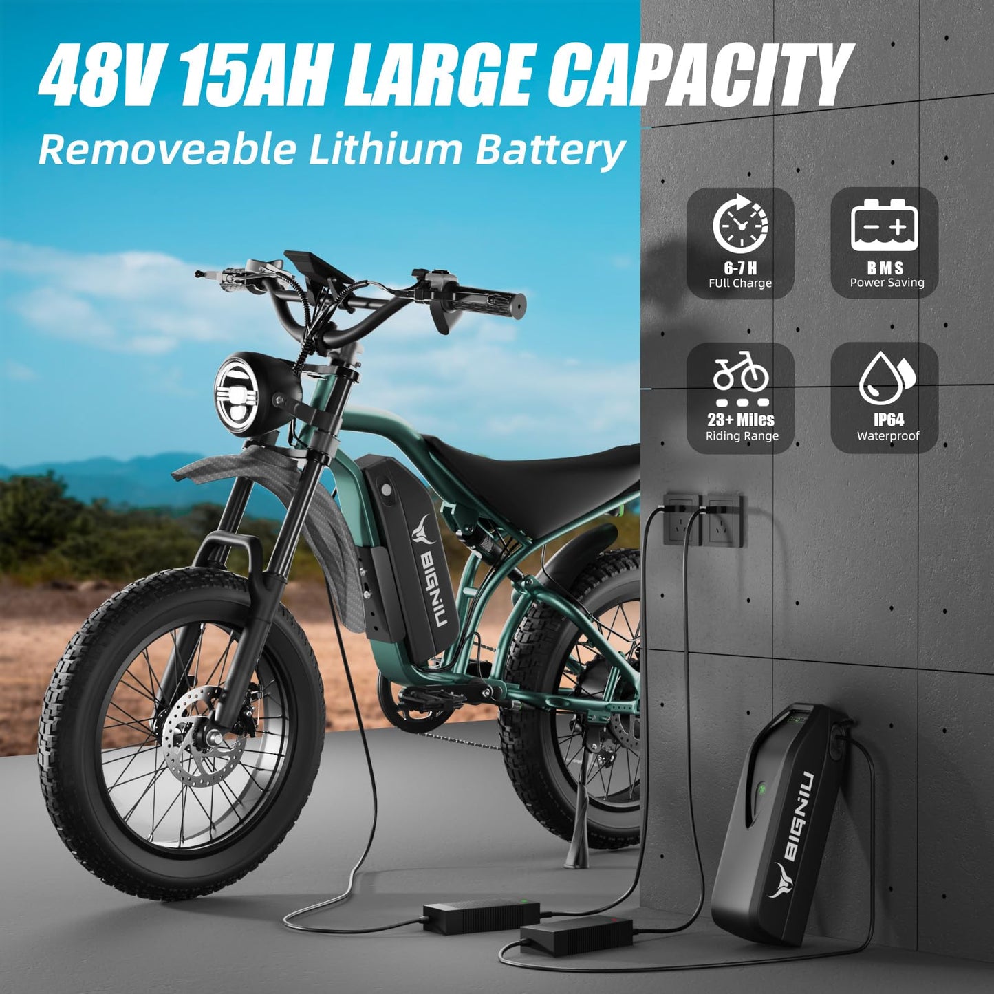 BG-S Electric Bike for Adults – 20"x4.5" Fat Tire, 1200W Motor, 48V 15Ah Battery, 7-Speed, Dual Disc Brakes for Off-Road and City Riding (Olive Green)