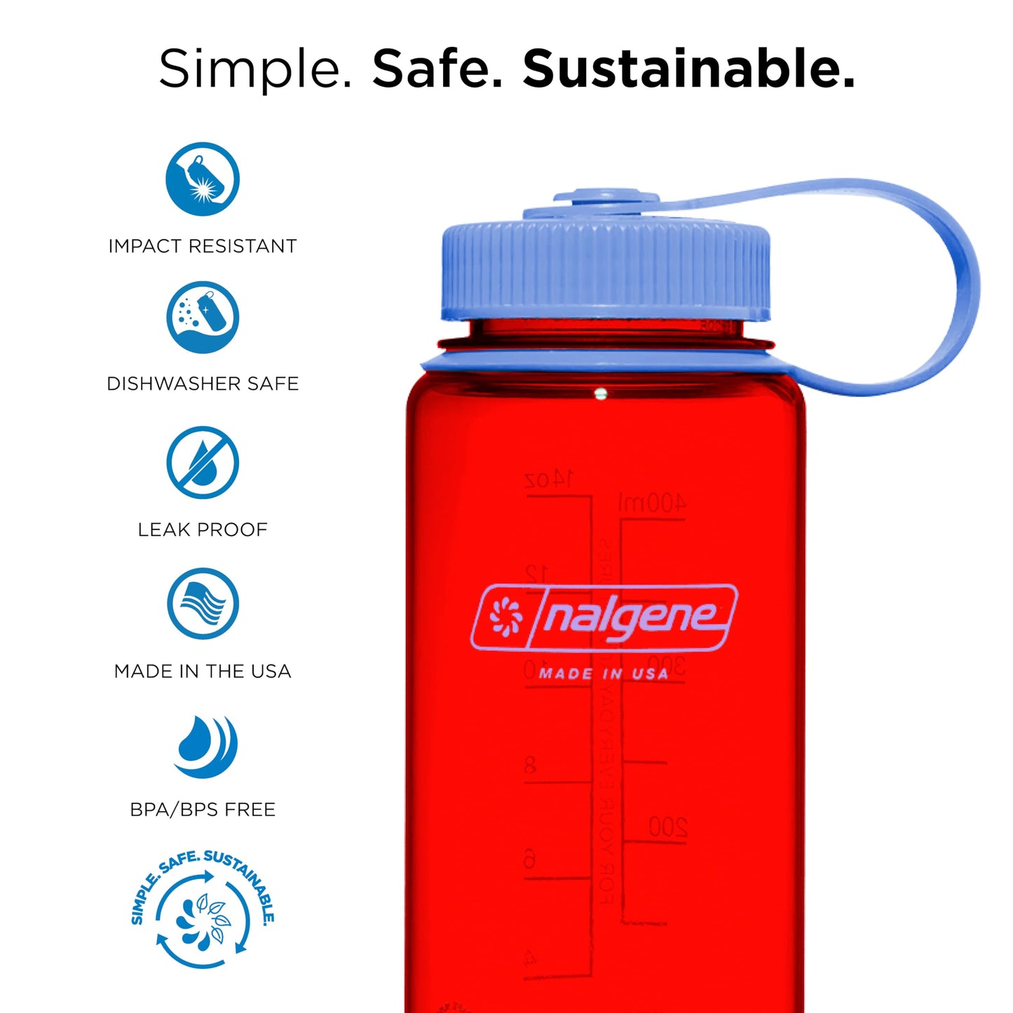 Nalgene Water Bottle - Lightweight Sustain Tritan BPA-Free Shatterproof Bottle for Backpacking, Hiking, Gym, 16 OZ, Wide Mouth, Pastel Green