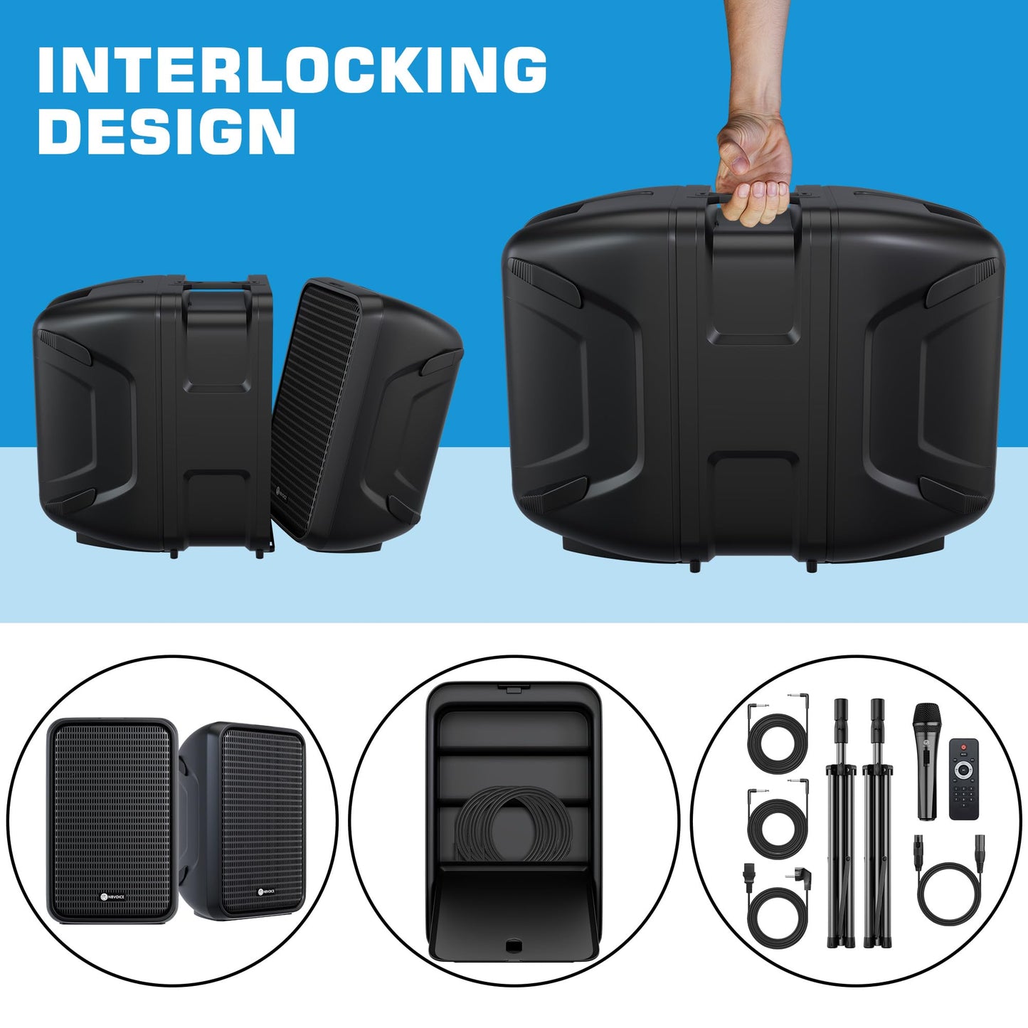 NBVOICE Professional Portable All-in-One 2-Way PA System Suitcase-Style Design with 8-Channel Mixer and 2X Speaker Stands,Bluetooth, Microphone, Remote Control for Performances, Presentations