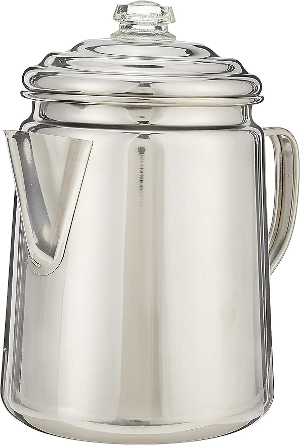 Coleman Stainless Steel Percolator Coffee Pot 12-Cup Capacity Lightweight Coffee Percolator No Filter Needed Durable Outdoor For Camping Backpacking RV Stovetop Campfire & More