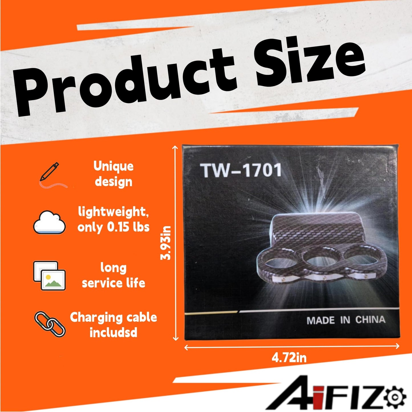 AIFIZO Stun Gun Plus with Safety Switch USB Rechargeable Easy Cary Stun Ring