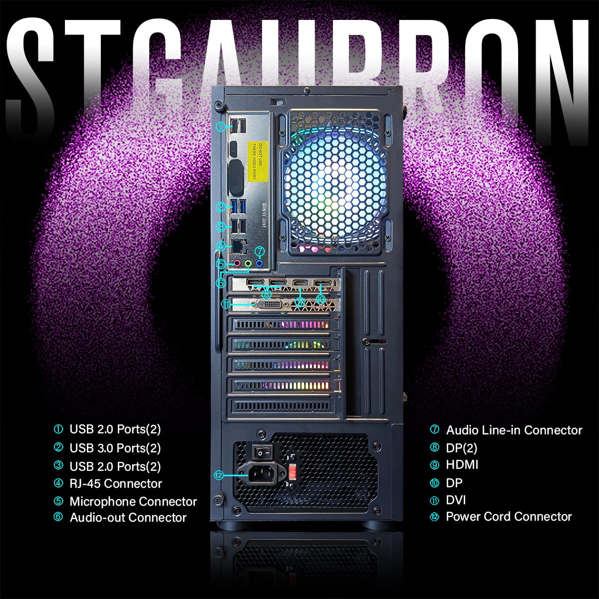 STGAubron Gaming PC Desktop Computer, Intel Core I7 up to 3.9 GHz, Radeon RX 580 8G, 16G RAM, 512G SSD, WiFi, Bluetooth 5.0, RGB Fan x6, RGB BT Sound Bar, Windows 10 Home
