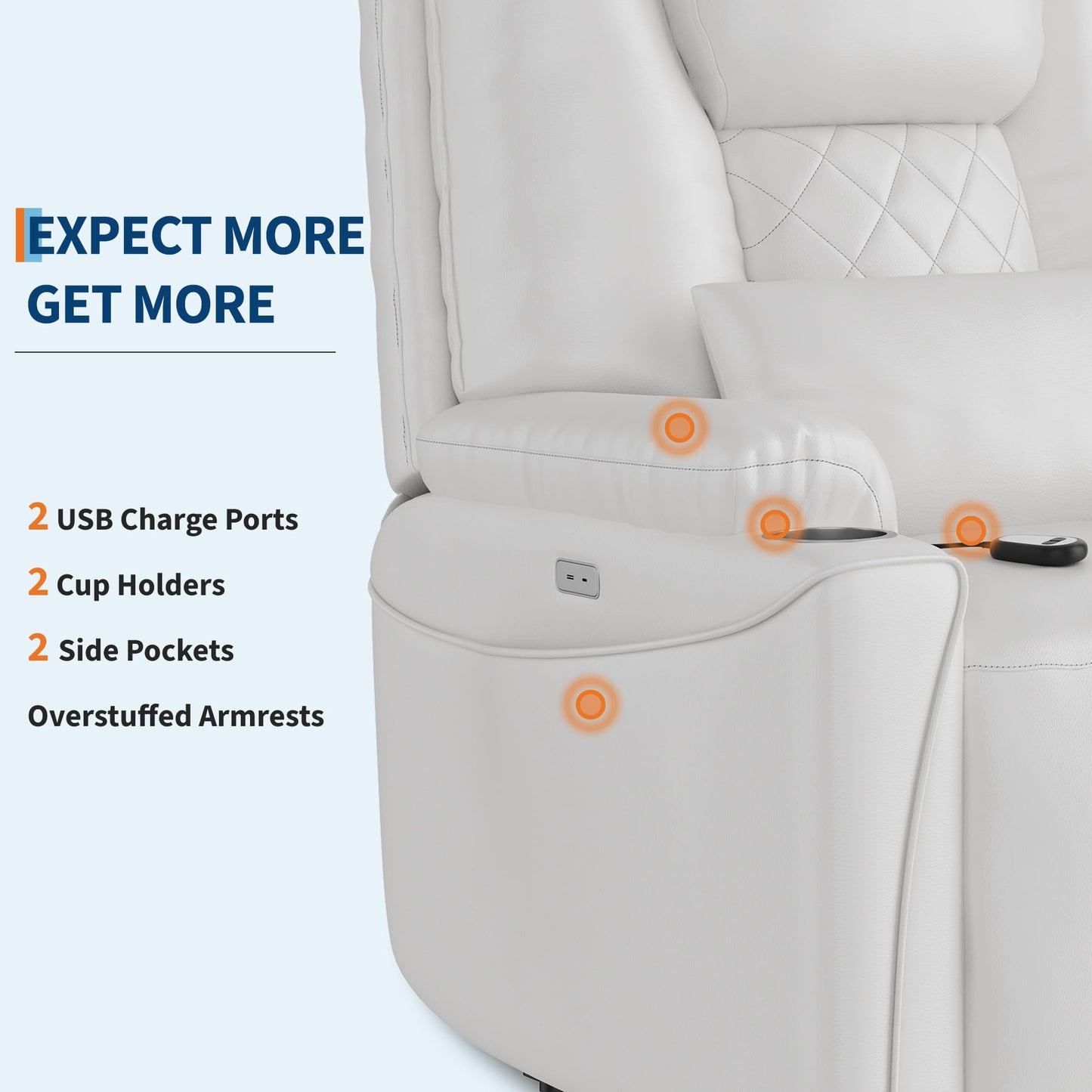 IDEALHOUSE Electric Power Lift Recliner Chair Sofa, Power Lift Chair for Elderly, 3 Positions, Side Pockets, and Cup Holders, USB Ports, Recliner Chair with Remote for Living Room, White