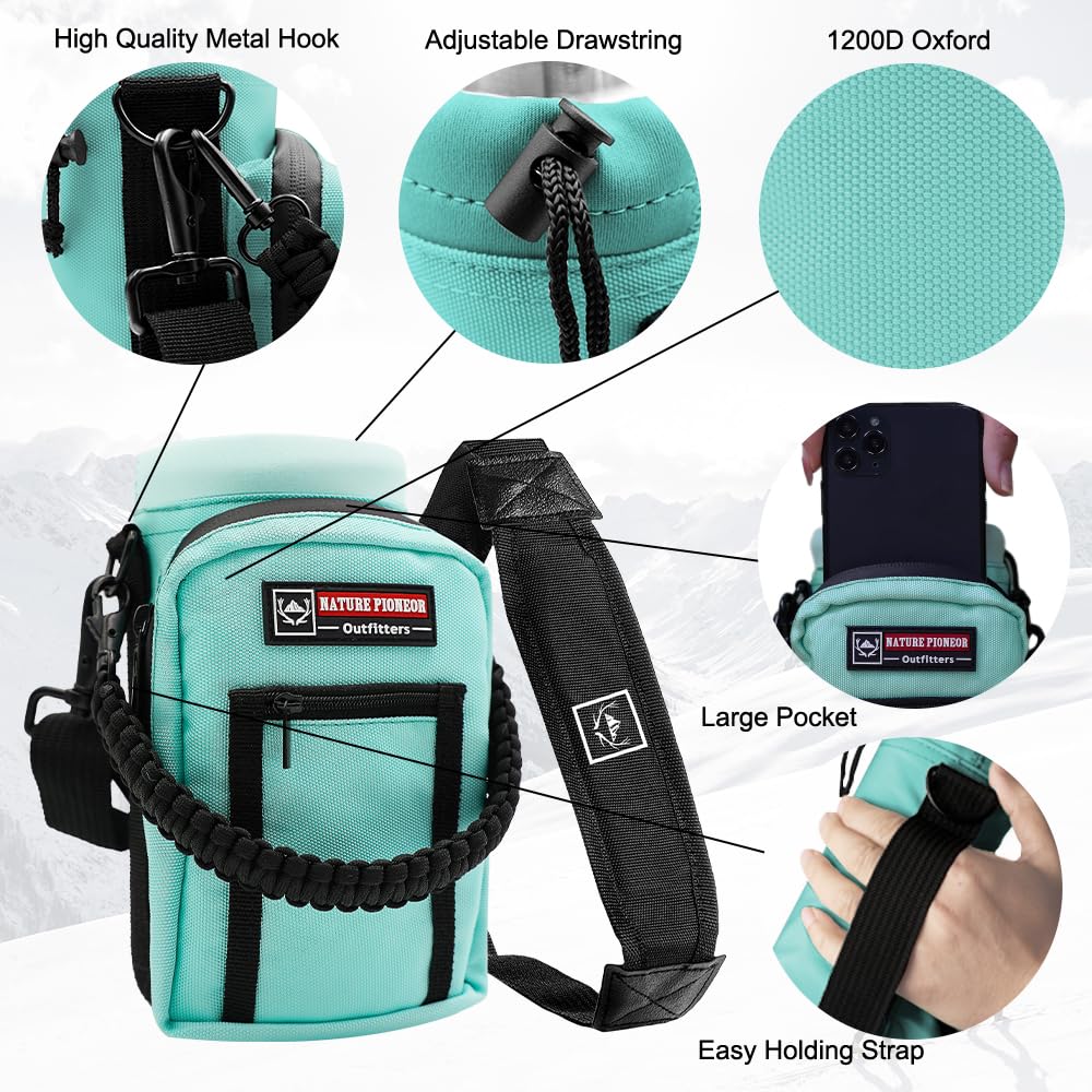 NATURE PIONEOR Insulated Water Bottle Holder with Shoulder Strap for 25 32 40 64 OZ Sports Water Jugs Bottles, Carrier/Pouch Sleeve for Outdoor Camping, Hiking,Gym