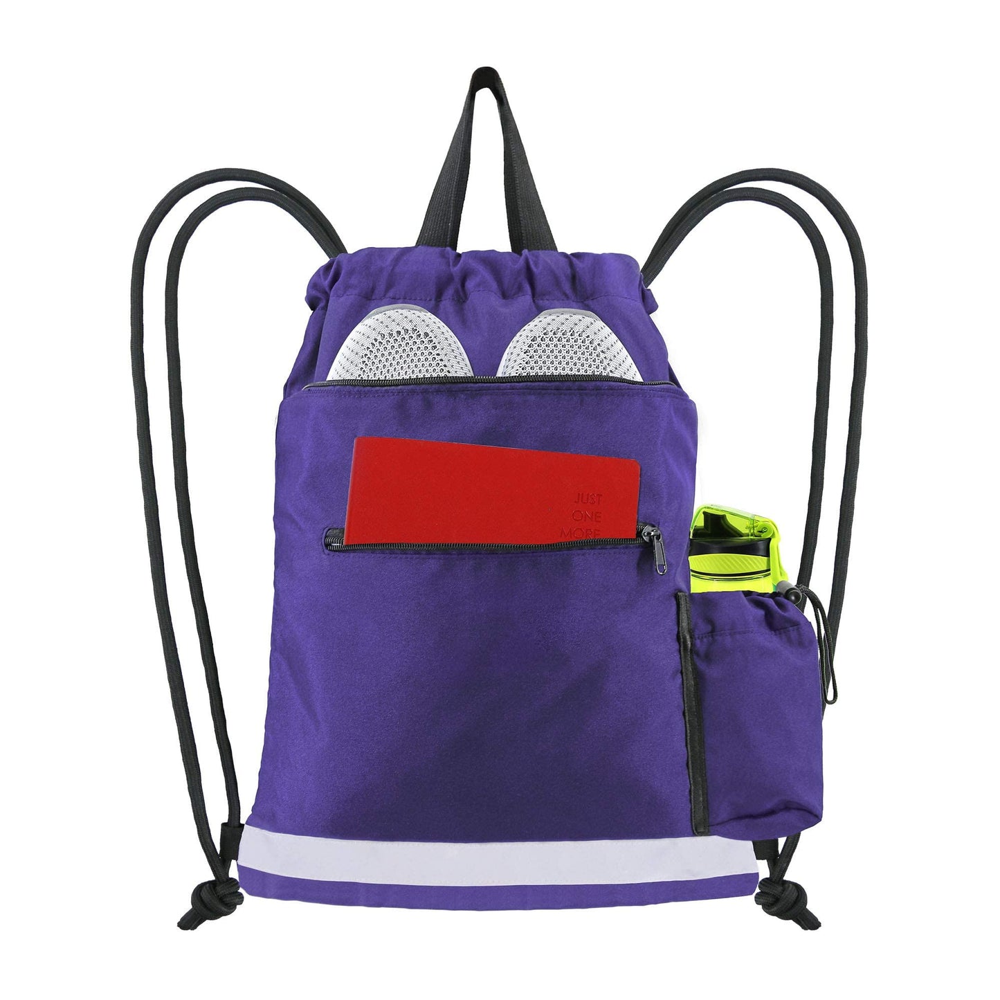 BeeGreen Purple String Backpack Bag for Sports 1 Pieces Cinch Sack w Zipper Front Pocket Portable Sinch Sackpack Large Durable Gymsack w Water Bottle Pouch …