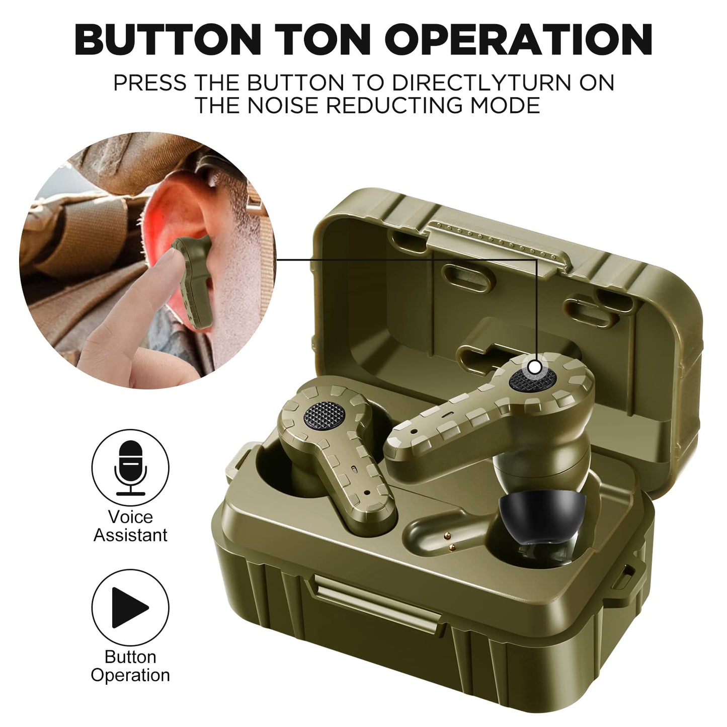 ARM NEXT Electronic Bluetooth Sound Suppression Ear Hearing Protection, NRR 27dB Wireless Earplug with Rechargeable Case, in-Ear Gun Sound Amplification Earbud for Shooting, Hunting and Range (Green)