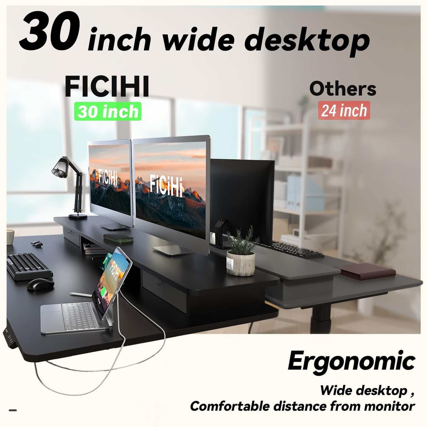 FiCiHi Adjustable Height Standing Desk with 4 Drawers,55 x 30 inches Electric Sit Stand Desk for Home Office,3 Memory Presets,Monitor Stand Riser,USB A/C Charging Port