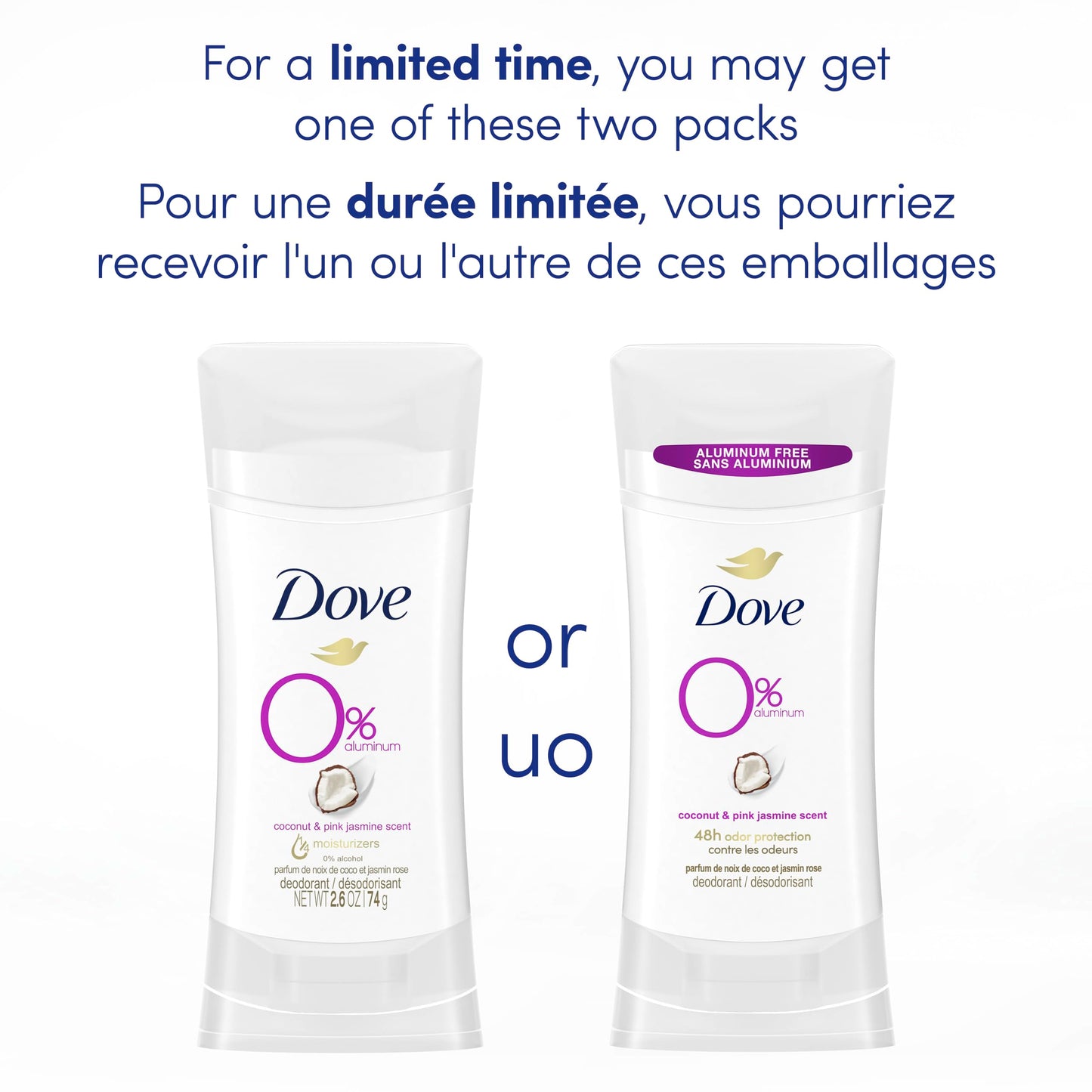 Dove 0% Aluminum Deodorant Stick Non-irritating Deodorant for Underarm Care Coconut and Pink Jasmine Kindest Aluminum Free Deodorant 2.6 oz