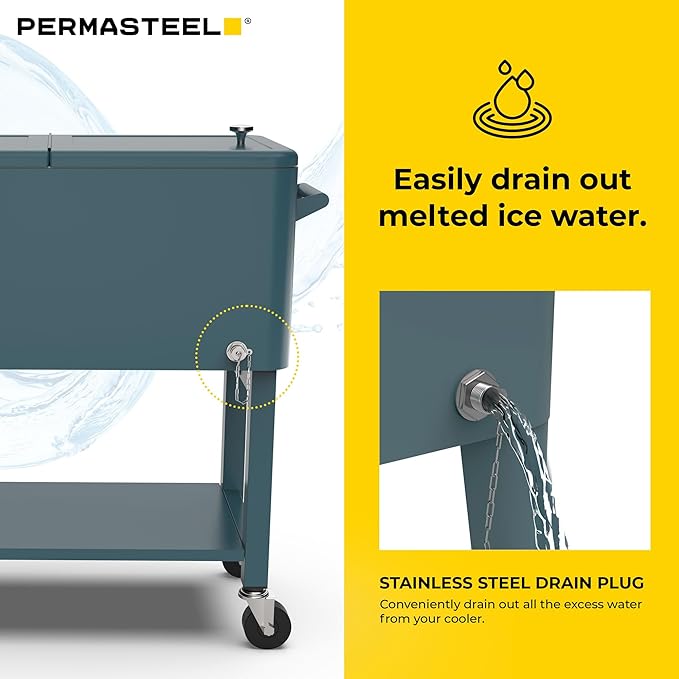 Permasteel Party Cooler with Removable Basin, Spacious 80-Qt Capacity, Rolling Ice Chest for Indoor and Outdoor Entertainment Teal + Bonus Cover