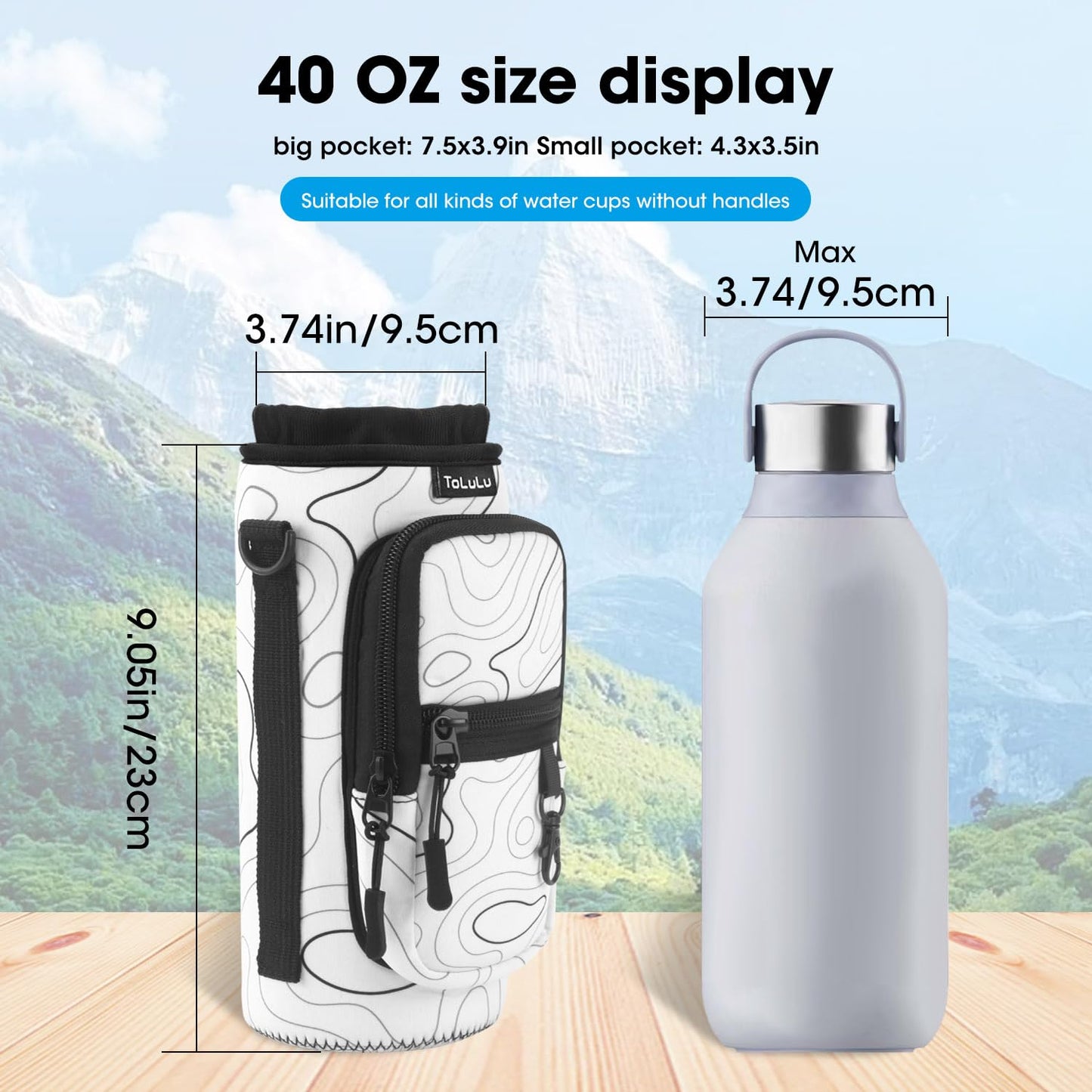 25/32/40oz Water Bottle Carrier Bag Pocket, Crossbody Insulated Neoprene Adjustable Shoulder Strap Water Bottle Pouch Case, Water Bottle Holder Sling Sleeve for Walking Hiking Travelling, Arts White